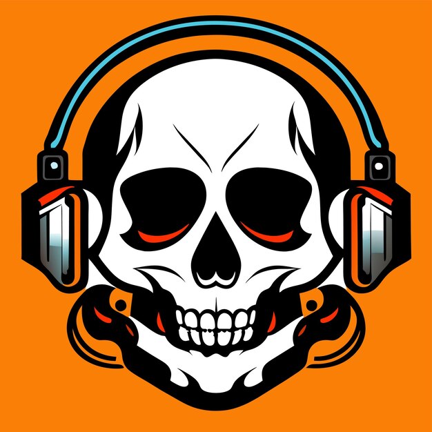 Twitch skull sport gaming headphone hand drawn flat stylish cartoon sticker icon concept isolated