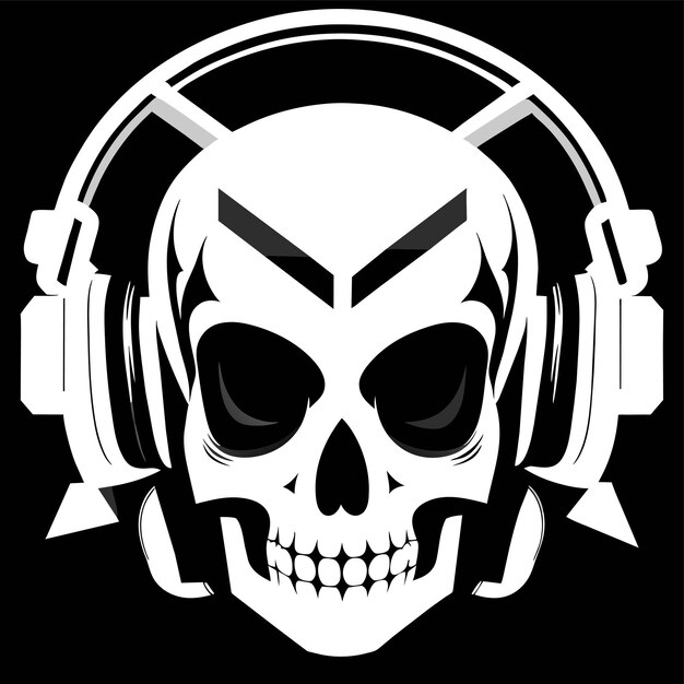 Vector twitch skull sport gaming headphone hand drawn flat stylish cartoon sticker icon concept isolated