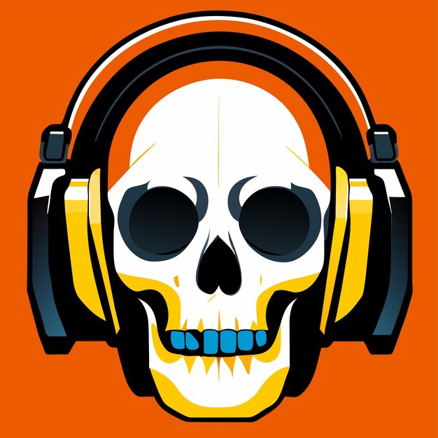 Vector twitch skull sport gaming headphone hand drawn flat stylish cartoon sticker icon concept isolated