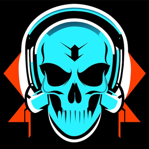 Vector twitch skull sport gaming headphone hand drawn flat stylish cartoon sticker icon concept isolated