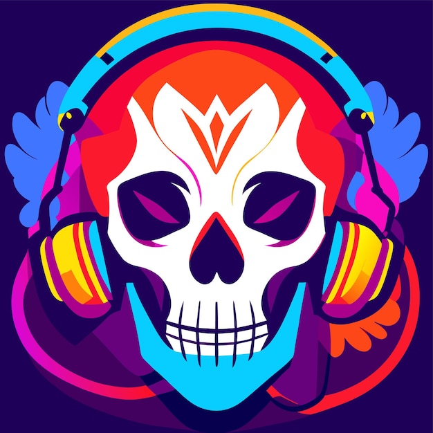 Twitch skull sport gaming headphone hand drawn flat stylish cartoon sticker icon concept isolated