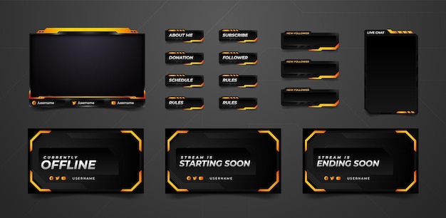 Vector twitch stream overlay complete package template design