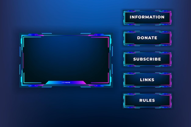 Twitch stream panelen collectie. Overlay game-ontwerpsjabloon voor streaming-schermpaneel