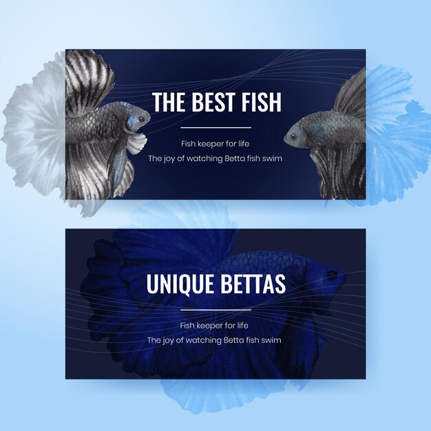 Twitter template with betta fish in watercolor style