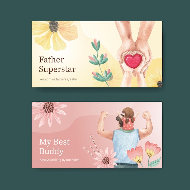 Twitter template with father's day concept,watercolor style