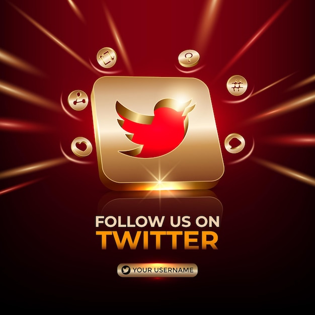 Twitter vierkante banner 3d gouden pictogram voor zakelijke pagina promotie social media post
