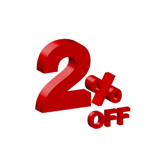 two 2 percent off 3d vector illustration