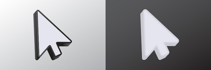 Vector two 3d computer mouse arrows with a light and dark contrast showcasing simple design