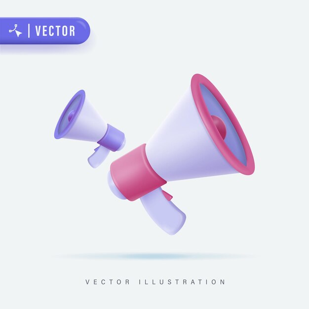 Two 3D Realistic Megaphone Vector Illustration Isolated BackgroundLoudspeaker Cartoon Logo and Icon