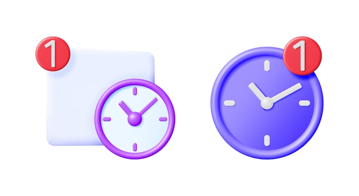Vector two 3d vibrant icons depicting an important timed event and a scheduled reminder time management