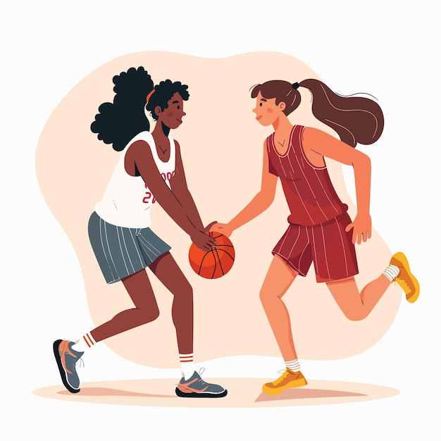 Two_Adolescent_Girls_Playing_Basketball_vector