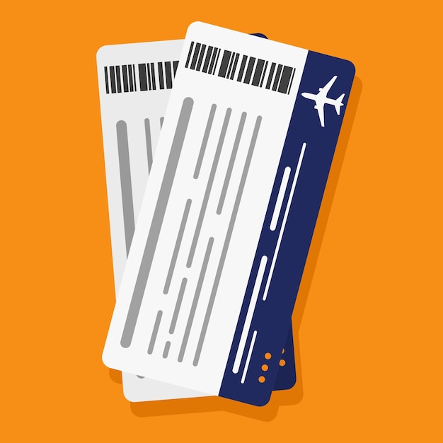 Vector two airplane boarding pass tickets travel concept isolated on orange background