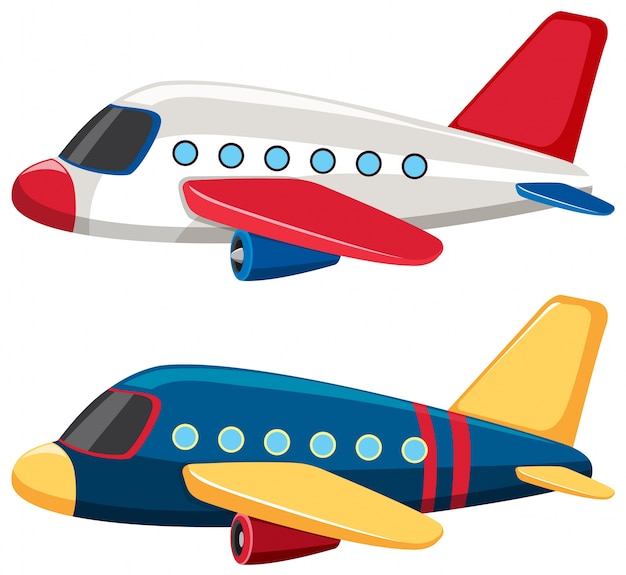 Vector two airplanes with blue and white colors