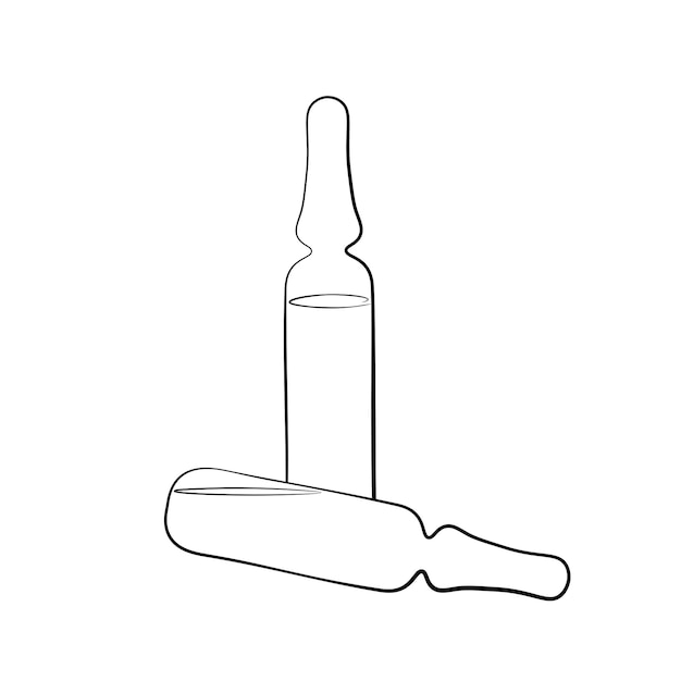 Две ампулы с лекарством в стиле эскиза каракулей рисование линии простая иконка ампулы с лекарством