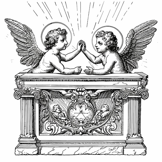 Vector two_angels_or_cherubs_pray_to_altar