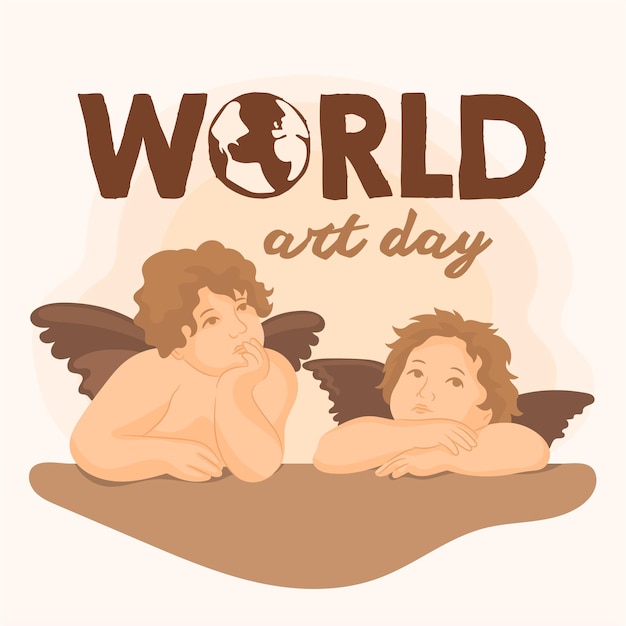 Vector two angels thinking iconic fresco painting world art day card