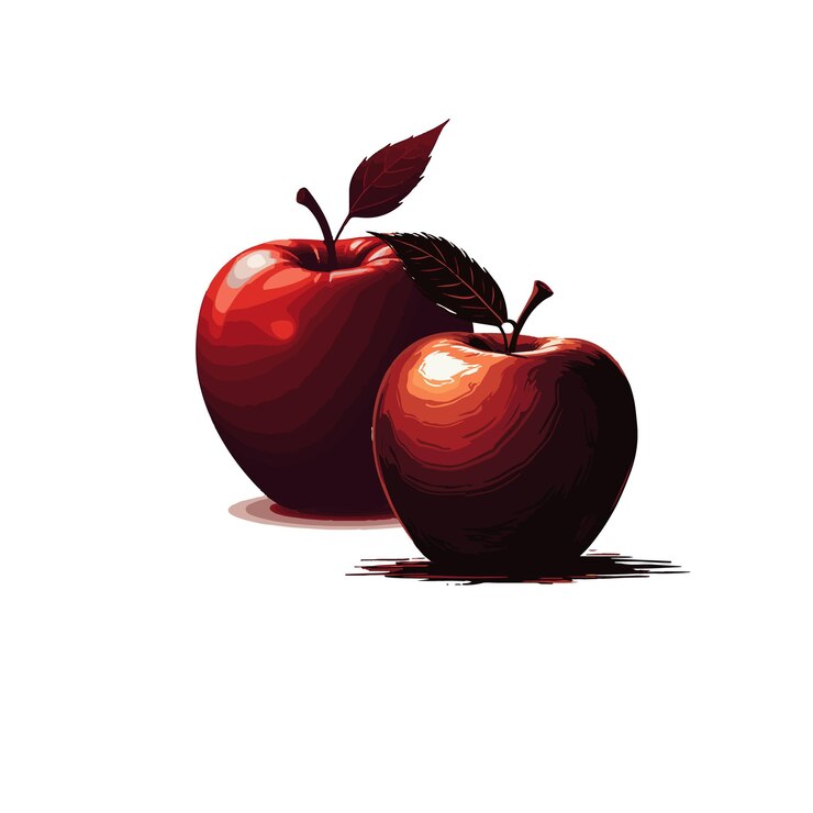Vector two apples with a leaf on the top of them