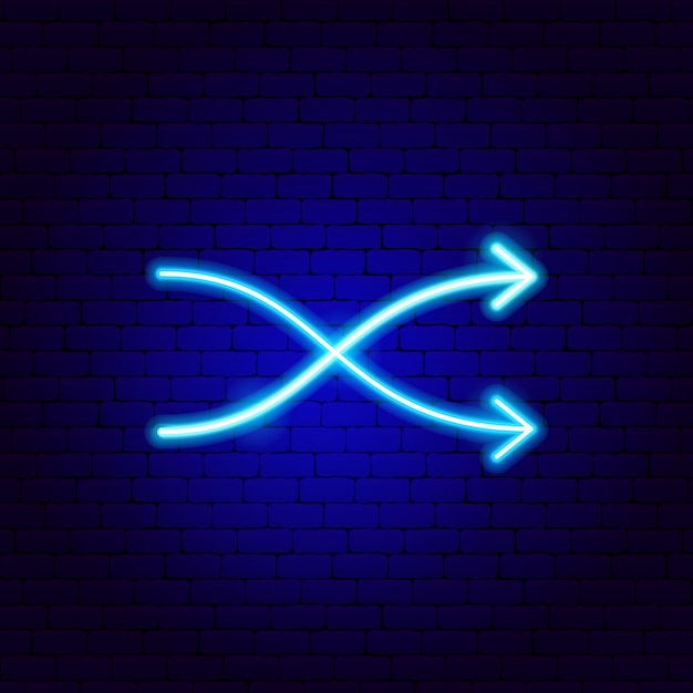 Two Arrow Neon Sign. Vector Illustration of Direction Promotion.