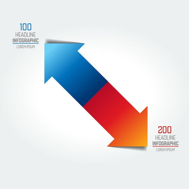 Due frecce nel diagramma di schema grafico infografico direzione opposta