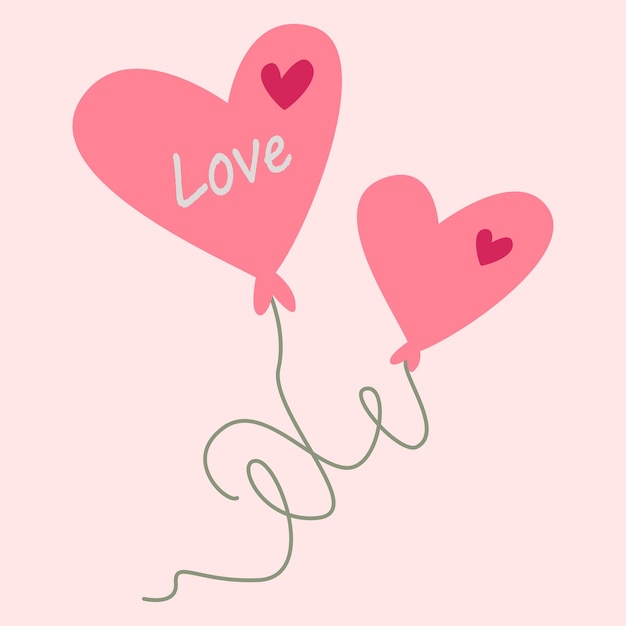 Два воздушных шара с надписью любовь. векторное изображение в стиле бохо. день святого валентина. открытка с признанием в любви.