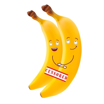Two bananas with human faces embrace safe sex std prevention and aids awareness concept