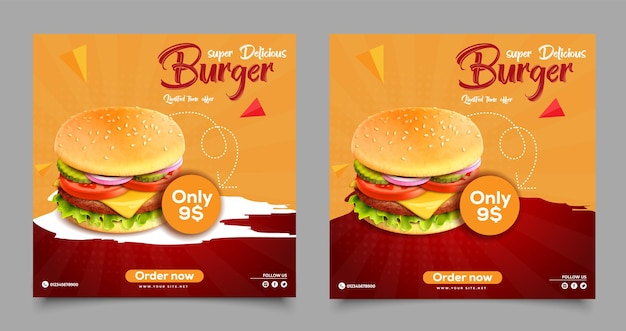 Two banners for a burger with the price of 99.