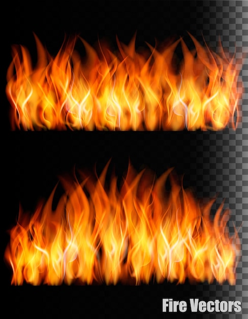 Two banners with fire on black background.