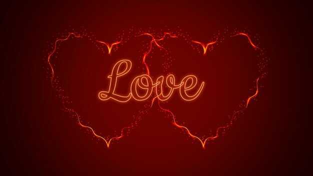 two beautiful red abstract magical energy electric fiery shiny glowing festive hearts with sparks