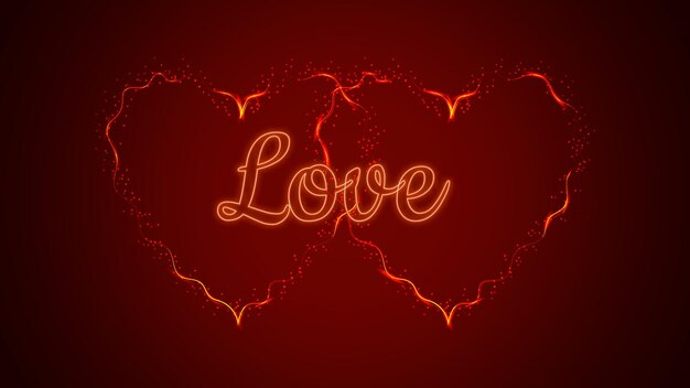 Two beautiful red abstract magical energy electric fiery shiny glowing festive hearts with sparks