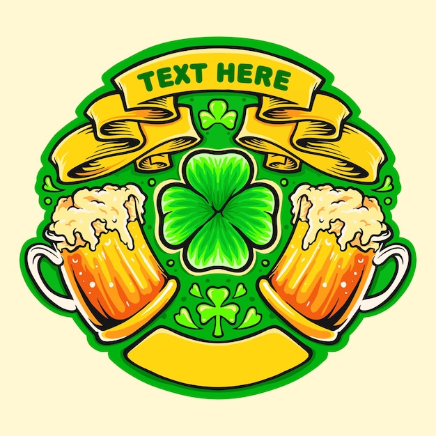 Two Beer Glasses Cheers St Patricks Day Badge illustration