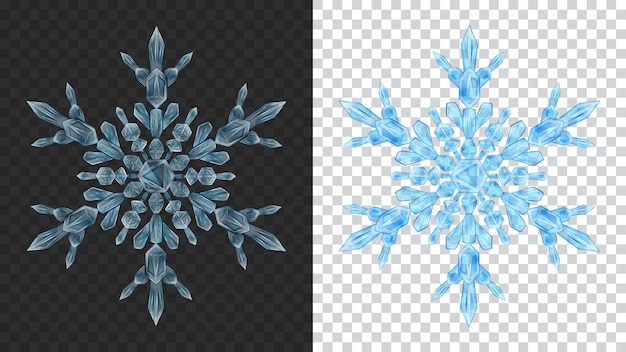 Vector two big complex transparent christmas snowflakes in light blue colors for use on dark and light background. transparency only in vector format