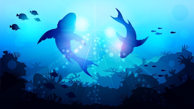 Premium Vector | Two big sharks are circling underwater