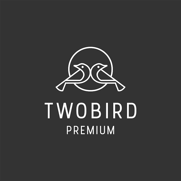 Значок линейного стиля логотипа Two Bird на черном фоне