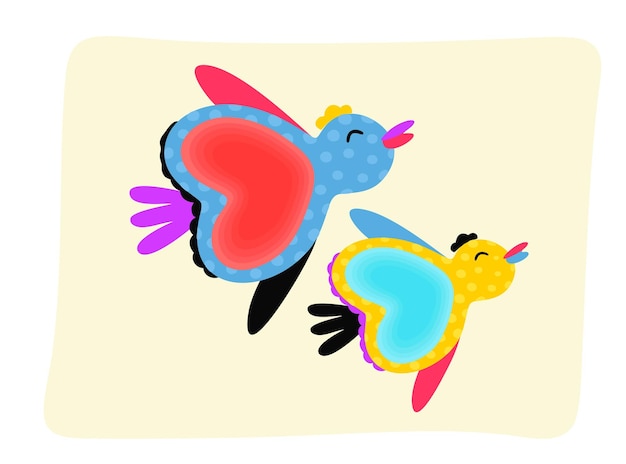 Two birds in flight Vector cute illustration