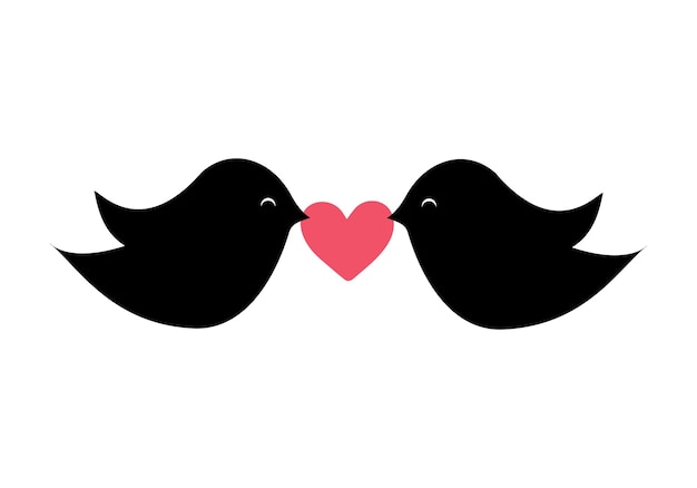 Two birds hold a heart in their beaks flat style