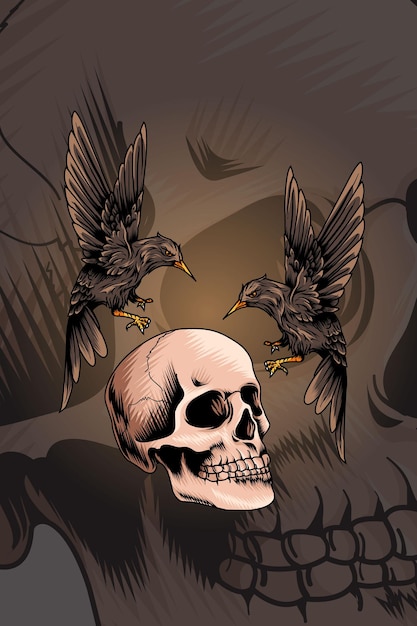 Two birds with skulls vector illustration