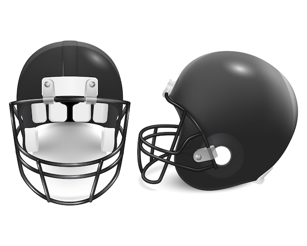 Vector two black football helmets - front and side view.