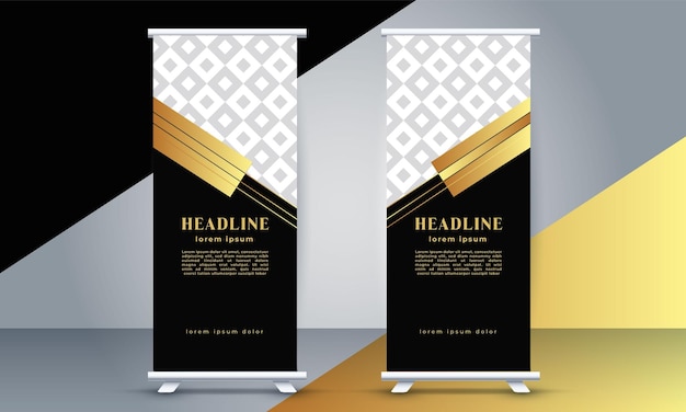 Two black and gold banners with the word headline on them.
