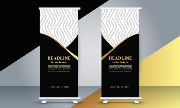 Two black and gold banners with the word headline on them.