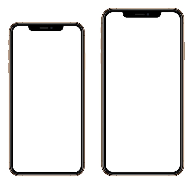 검은색과 금색 프레임이 있는 두 개의 검은색 iPhone
