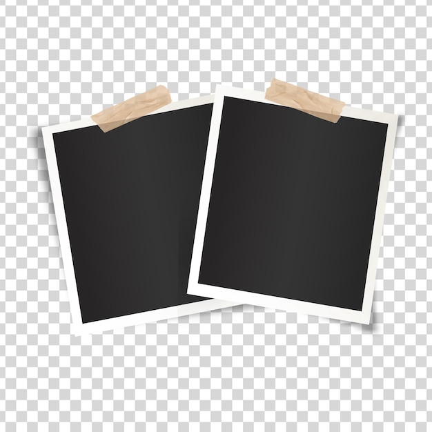 Two black photo frame vector. empty square pictures with white boarders. vintage paper photograph