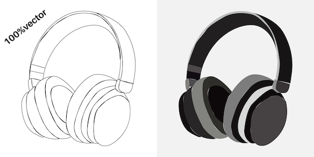 Vector two black and white headphones with one that says  headphones