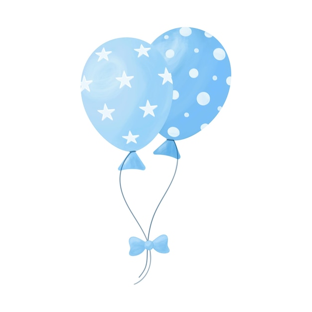 Two blue balloons with stars and circles watercolor effect isolated on white background vector