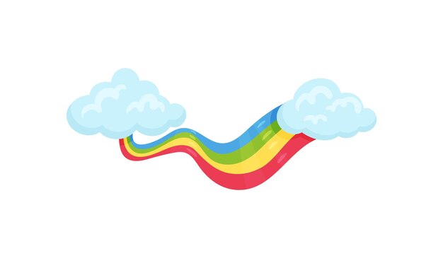 Vector two blue clouds with multicolored rainbow wall decor for children room decorative graphic element for postcard or poster colorful vector illustration in flat style isolated on white background