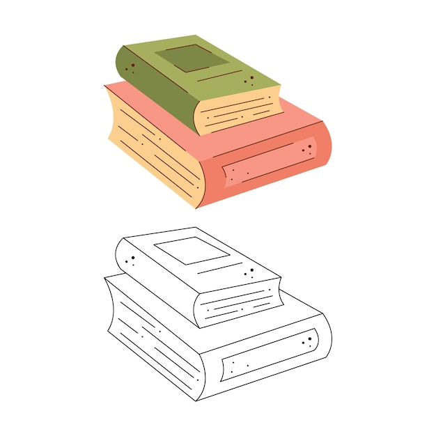 Two books stacked on top of each other Black and white and color clipart vector illustration