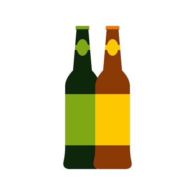 Vector two bottles of beer icon in flat style isolated on white background