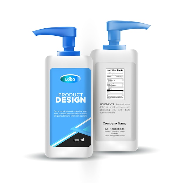 two bottles of design design design on a white background