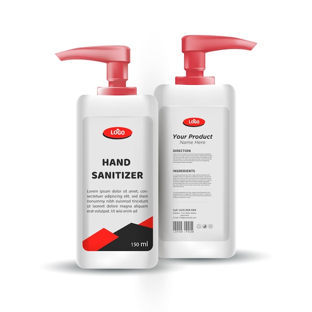 two bottles of hand soap are shown on a white background