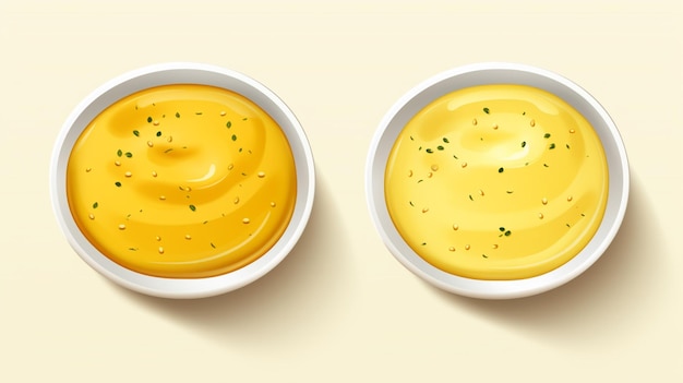 Vector two bowls of food with one that has a yellow color