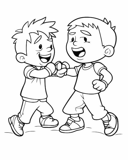 Two boys are shaking hands in a dance.